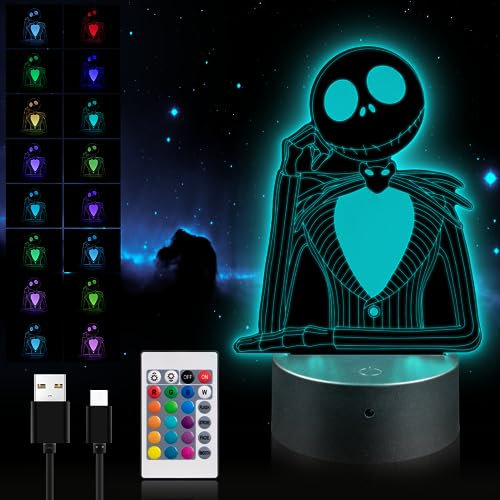 Moocuca 3D LED Illusion Lampe, Nachtlicht mit Fernbedienung 16 Farbwechsel Dimmbar Nachtlichter, Nachtlicht Junge Mädchen Schlafzimmer Dekor, Nachtlicht für Kinder, Nachtlicht für Halloween Deko