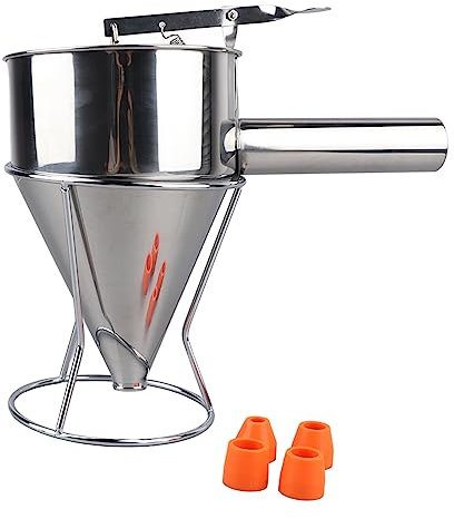 Distributeur de Pâte à Crêpes, Distributeur de Gâteau Entonnoir en Acier Inoxydable avec Bouche en Silicone 18 Mm 4 Pièces pour Crêpes Cupcakes