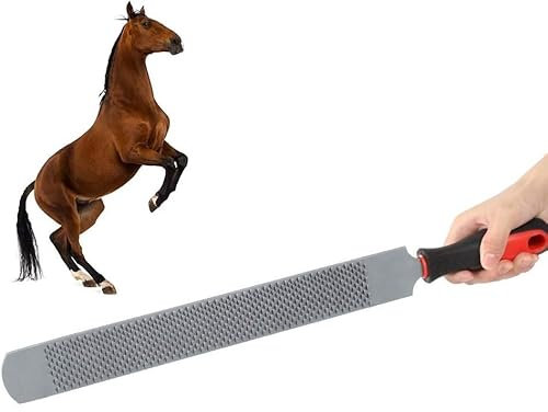 Lima Metálica Plana, Lima para Cascos de Caballo, Escofina Cascos de Caballo, 47 cm, Herramienta de Herrador de Doble Cara, Lima Plana con Mango, para Caballos, Cabras y Vacas