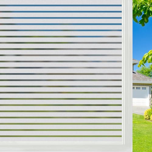 Mgood Fensterfolie Streifen Sichtschutzfolie 44.3 x 300 cm, Milchglasfolie Selbstklebend Fenster Statische Haftung Ohne Kleber Sichtschutz Fenster für Zuhause Büro, Mittelgroße Streifen