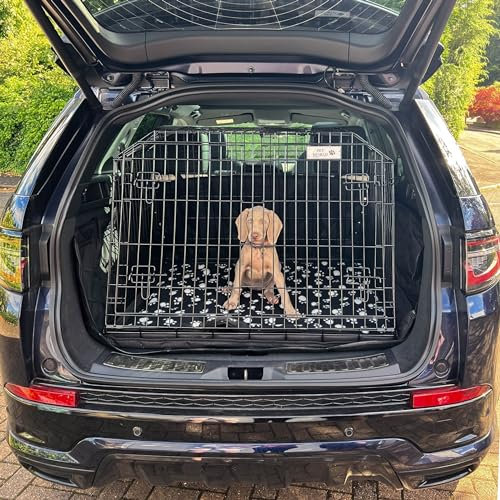 Pet World Small 38 Sloped Car Dog Crate – Compatible with Land Rover Discovery Sport - UK Designed Boot Crate – High Carbon Steel Travel Cage – Emergency Escape Hatch – Folds Flat – Free Comfort Mat