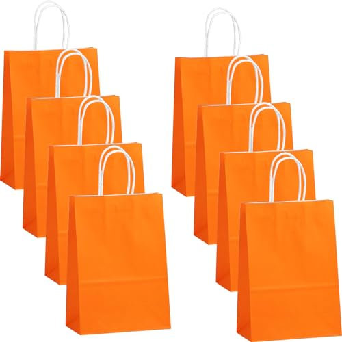 30 Stück Papiertüten Orange mit Henkel Geschenktüten Klein mit Henkel,Papiertüten 15X8X21cm,Henkeltüten Papier Papiertüten Weihnachten Tüten Papier für Hochzeitsfeier,Einkaufstüten und Geburtstags