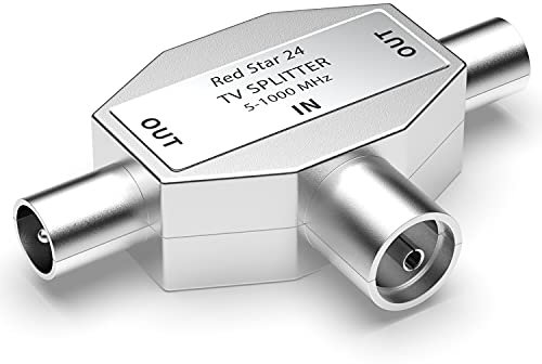 RedStar24 répartiteur d'antenne à 2 Voies - Distributeur TV à 2 Voies T-Adapter Splitter TV antenne 1x entrée IEC coaxiale Femelle (couplage) avec 2X Sortie IEC mâle | DVB-T / 2 | BK 5-1000 MHz