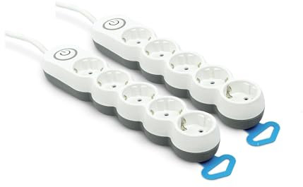 Garza - Lot de 2 multiprises 5 Prises, avec Interrupteur, Fiche Plate, Multiprise Multiple de 1,4 mètre, Protection Enfant, Blanc, Gamme Design