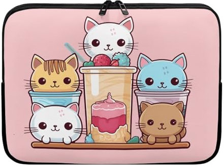 Tongluoye Cute Cat Laptop Sleeve for Women Girls 12 inch Laptop Protector with Multiple Uses Lap Top Case Lightweight Computer Carrying Case Kawaii Tablet Bag for Daughters Pink