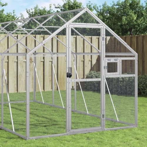 BAZZI Papagei groß XXL Vogelvoliere Außen Winterfest Papageienkäfig XXL Aluminium-Silber 1.79 x 10 x 1.85 m