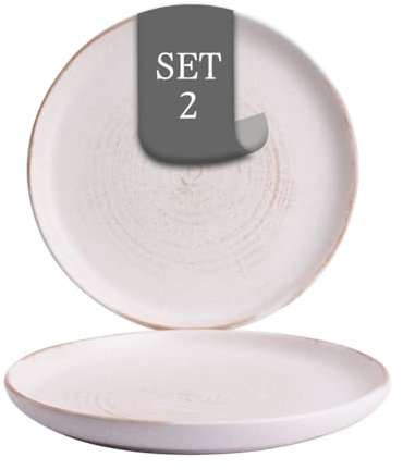 Costa Nova Vermont flache Teller - 2er-Set, Steingut, Ø 27 cm, Elfenbein Weiß, Seidenglanz, Spiralmuster, für Menü, Beilagen oder als Servierteller, spülmaschinenfest