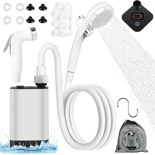 Weinsamkeit Ducha Portatil Camping, Ducha Camper con Batería de 5200mAh, Ducha Móvil con Cabezal Ajustable y Manguera, Ideal para Senderismo, Camping, Viajes, Playa