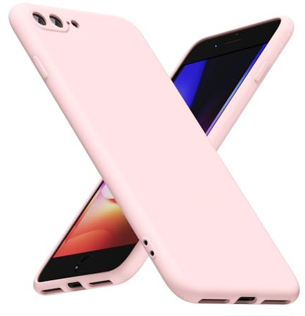 LoeoeL for iPhone 8 Plus/ 7 Plus Phone Case Silicone, Minimalist Ultra Thin Slim Soft Rubber Gel Solid Color Matte TPU Cute Case for Women Men, Girly Plain Aesthetic Design & Camera Cover, Light Pink