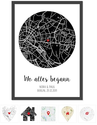 OWLBOOK® Personalisierte Geschenke für Frauen | Wo alles begann Bild mit Landkarte & Koordinaten | Geburtstagsgeschenke für Frauen | Hochzeitsgeschenk Hochzeit Jahrestag Einzug Schwarz Papier