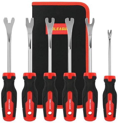 TOOLEAGUE 6Pcs Auto Upholstery Trim Panel Removal Tool Set,Car Trim Removal Tool, Fastener Remover Kit with Storage Bag