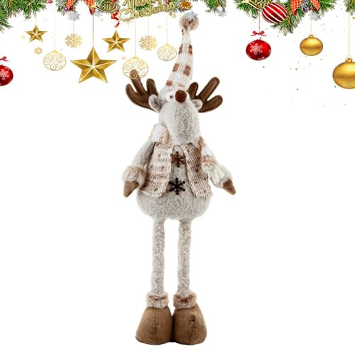 Weihnachten Plüsch Dekorationen, Festlich Groß Weihnachtsmann Elch Spielzeug, Plüsch Stehende Weihnachtsfiguren mit Teleskopbein, Handgemachte Ferienwohnkultur für Kamin, Bücherregal,