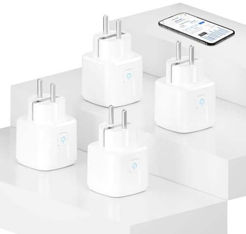 Jun-Saxifragelec 4er Pack Smart Home WiFi Steckdose, Smart Steckdoses mit Strommessung, 16A Wlan Alexa Steckdose kompatibel mit Google Home, Timer & APP Fernzugriff, Kein Hub notwendig, NUR 2.4 GHz