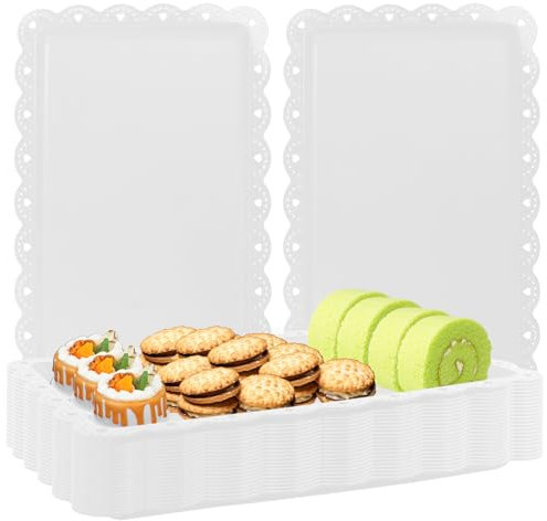 Vassoi da portata in plastica, confezione da 24 vassoi da portata rettangolari, vassoi da portata decorativi, vassoi da dessert da 38,1 x 25,4 cm, vassoi decorativi per dessert, torte, biscotti,