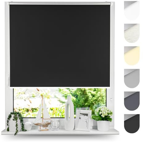 Tom'Shop Tom'Shop® Verdunkelungsrollo Klemmfix ohne Bohren(Schwarz 65cm x 130cm) Seitenzugrollo Thermorollo Klemmrollo mit Klemmträger Fensterrollo Super Blackout Rollo