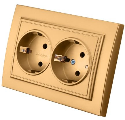 Wandeinbau-Steckdose,Wandsteckdosen-Set,250V AC 16A Wandsteckdose für Innenräume,Wandsteckdose,Gold Doppelt geerdete Wandsteckdose