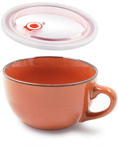 Dowbom Suppenschüssel mit Deckel, 700 ml Porzellan-Ramenschüssel, Instant-Nudel, mikrowellengeeignet, große Suppentasse (Orange)