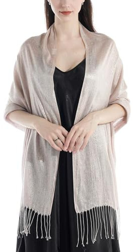 Atxnn Damen Schal Elegante Glitzer Stola mit Quasten Halstuch für Abendkleid Hochzeit Braut Party Tücher Schultertuch Sommer Frühling Herbst Scarf, NUDE