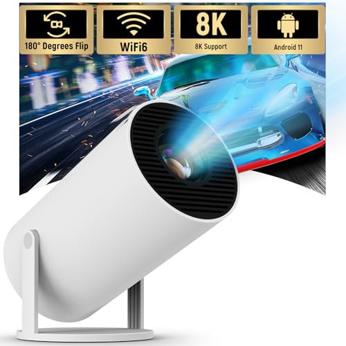 Mini Proyector Portátil Auto Keystone con Android 11,Proyector 4k con WiFi 2.4G/5G, BT 5.4, Pantalla de 130 Pulgadas, Giratorio 180°,Proyector Móvil Cine en Casa para HDMI/USB