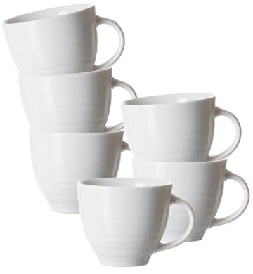 Ritzenhoff & Breker Suomi Espressotassen 6er Set, 90 cm, Kleine Mokkatassen mit feinen & ausgeprägten Reliefierungen, Skandinavisches Design, Porzellan, Cremeweiß