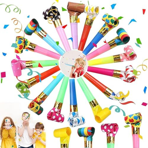 FENGCHUANG 30 PCS Trombette Festa Compleanno, Corna Multicolore, Divertente Extra Lungo Noisemakers per Feste di Compleanno, Feste, Natale, Halloween