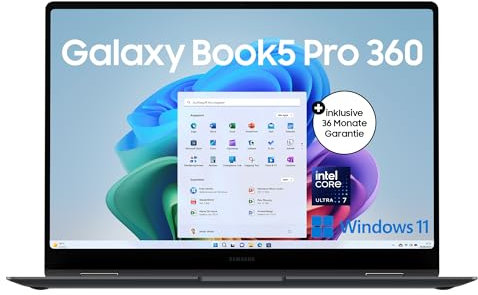 Samsung Galaxy Book5 Pro 360 2-in-1-Laptop, 16-Zoll-Display, Convertible AI-Notebook, Intel Core Ultra 7, 16 GB RAM, 1 TB Speicher, Copilot+ PC, Moonstone Gray, 3 Jahre Herstellergarantie