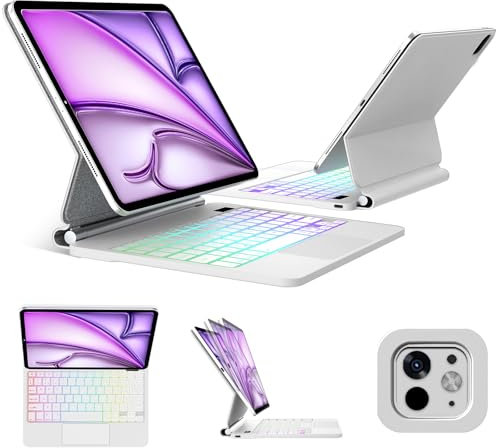 FOGARI Magic Keyboard for iPad Air 11 (M3/M2), Magic Case for Air 5/4, iPad Pro 11 4th/3th/2nd/1st, Ultra-Light Magnetic Folio Cover, Multi-Touch Trackpad Backlit UK English Layout Keyboard, White