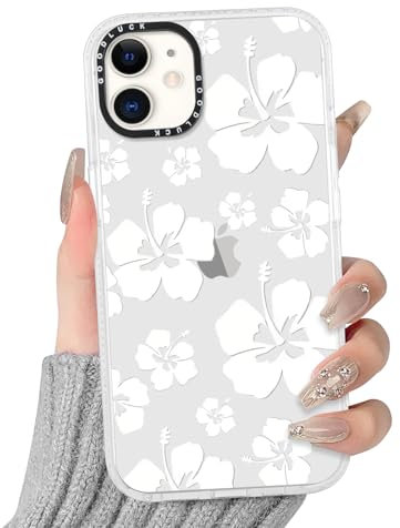 Phoona Floral Case for iPhone 12 / iPhone 12 Pro 6,1, Preppy Cute Flower Girly Aesthetic Pattern Design, Anti-yellowing Soft Slim TPU Shockproof Protection Bumper Cover for Girls Women, White