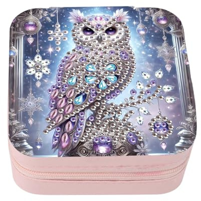 DCIDBEI Diamond Painting Mini-Schmuckbox Kleine Reisen Schmuckkästchen Schmuckkasten Damen Klein Mini Aufbewahrungskasten für Ringe Ohrringe Halsketten Basteln Erwachsene Mosaik Schmuckkoffer Eule