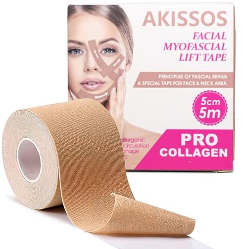 Akissos Gen II Kollagen Face Tape ( 5cm Weit ) - 3 in 1 Falten Pflaster Gesicht, Zornesfalte Pflaster, Anti Falten Gesichtstape zur Straffung & Lifting, Stirnfalten Pflasters mit Zygo Tape, 5cm*500cm