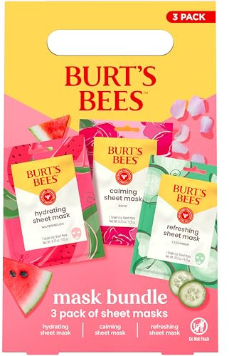 Burt's Bees Mothers Day Gifts, Face Mask Bundle Set, Hydrating Watermelon, Calming Rose, & Refreshing Cucumber, Face Sheet Masks for Single Use Skin Care, 99% Natural Origin, 3 Count, 0.33oz Each