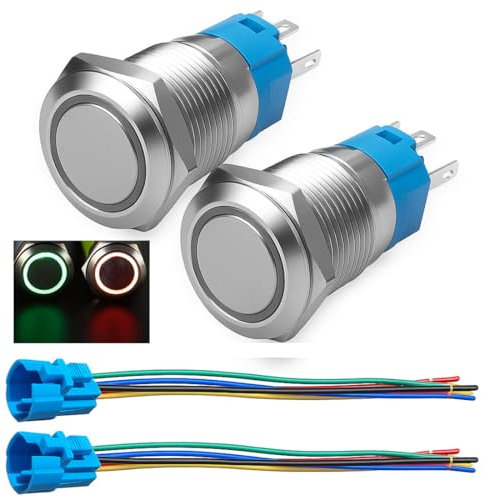 Gebildet Pulsador Momentáneo de 16mm con Conector de Cable, 3A/12-24V CC, 1 NA, 1 NC, SPDT, Encendido/Apagado, Metálico, Resistente al Agua, IP65, Reinicio Automático (LED Rojo y Verde)