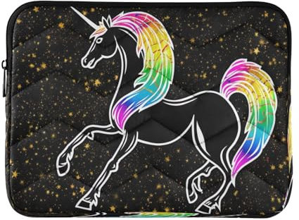 Pochette d'ordinateur licorne colorée noire, housse de protection rembourrée pour ordinateur portable de 15,6 pouces pour femme