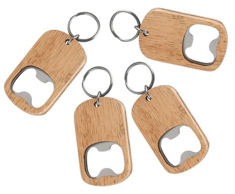 VERDANVERSE 4Stücke Holzflaschenöffner Manueller Bieröffner mit Schlüsselanhänger Werkzeug für Bar und Küche für Partys und
