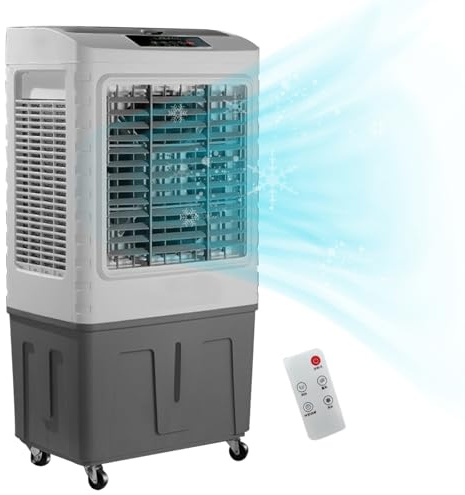 Swamp Cooler, 1800 CFM Evaporative Air Cooler, 4 Ice Box & Large Capacity Tank for Long Cooling, 120°Auto Oscillation, 3 Speeds, Remote, 3-in-1 Air Cooling Fan for Outdoor, Office, Home(125x44.5x65.5c