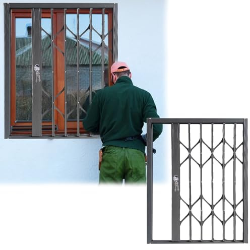 Verstellbare Sicherheitsstangen für Fenster, 50,8 - 81,3 cm breit, klappbarer Einbruchschutz mit Sicherheitsverschluss für Schiebefenster, schwarze Sicherheitsstangen für Dachboden und Schuppen (91,4