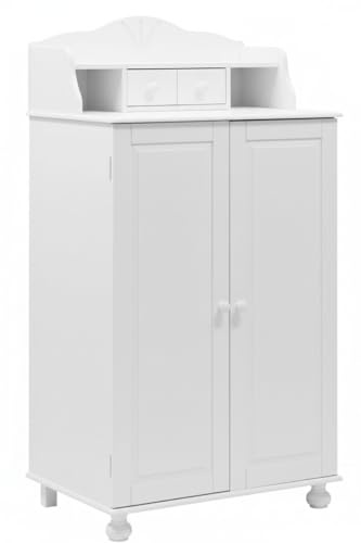 clever-moebel Computerschrank Sekretär Massivholz Kiefer, Weiß | PC-Schrank im Landhausstil, Mit Aufsatz, Ausziehbare Tastaturablage, Stauraum für Tower & Monitor