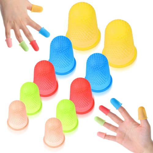 Piriuuo 10 Stück Gummi Fingerspitzen, 5 Größen Gummi Fingerhut zum Schutz der Fingerspitzen Wiederverwendbarer Umblätterhilfe Silikon Fingerschutz Fingerkappen für Geldzählen, Schreiben, Sortieren