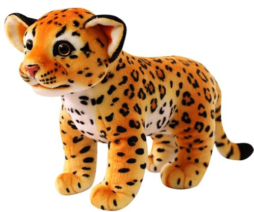 HOMEXYLYL Leoparden Kuscheltier, Realistisches Plüschtier Lebensechter Gepard Schneeweiche Katze für Geburtstag Weihnachten Junge Mädchen Erwachsene Geschenk Dekoration Kinder(Yellow,27cm/10.6)