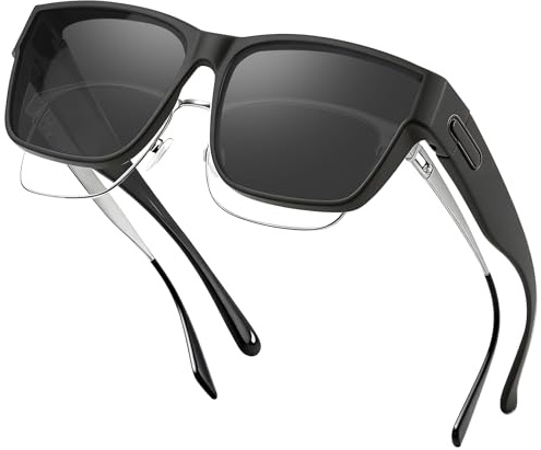 Nlieanuc Polarisiert Überzieh Sonnenbrille für Brillenträger - Übergroße quadratische Überbrille für Damen & Herren, UV400 Sonnenschutz zum Autofahren & Angeln