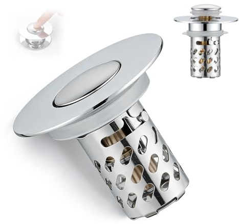 Tapón de lavabo pop-up universal de acero inoxidable 28-40 mm con filtro antidesorden, compatible con lavabo, fregadero y bañera para cocina, cuarto de baño