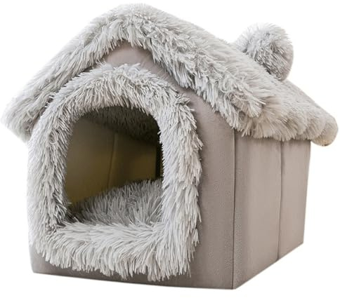 Enclosed Dog Bed Soft Plush Covered Dog Cave Bed Warm Hooded Pet House Removable Washable Indoor Tent Style for Dogs Cats M 15.8x13.8x15