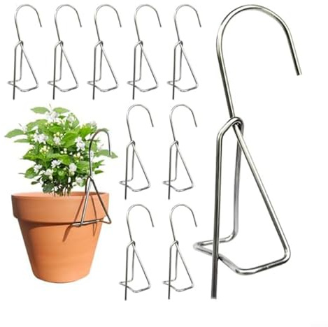 Tidgel Stainless Steel Plant Hanger Hooks for Flower Pots with Rim,4.8 Inch Rust-Proof Wall Clips for Balcony Fence Patio,10 Pack Silver