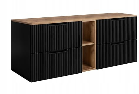 Rodan Moderne Möbel - Schrank Gold Craft Oak, Schwarz - Möbelstück - Bastelregal – Bastelplatte 60 cm + 60 cm + 140 cm