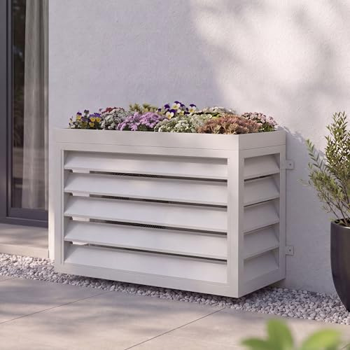 Mendler Revestimiento para aire acondicionado/intercambiador de calor HWC-O43 con macetero, cubierta, metal, 77 x 104 x 50 cm, color gris y blanco
