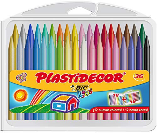 BIC Kids Ceras de Colores para Niños, Plastidecor, Colores Surtidos, Óptimo Para Colorear y Dibujar, Material Escolar, 36 Unidad (Paquete de 1), Clásico, Modelo Surtido