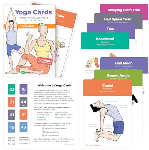 Yoga Karten - Premium Visuelle Studie, Sequenzierung & Praxis Guide mit Essential Posen, Atemübungen & Meditation - Plastik Yoga Cards mit Sanskrit für Frauen von WorkoutLabs auf Englisch