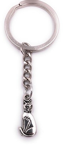 H-Customs Katze sitzend Schlüsselanhänger Anhänger Silber aus Metall