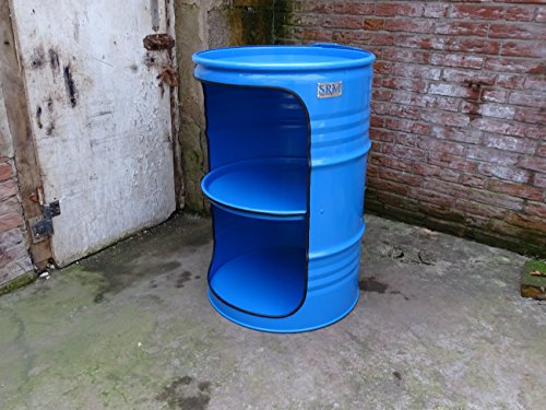 Fassmöbel Fass Design Regal Ölfass Möbel 210 Liter Volumen Farbe Blau RAL 5015 / Beleuchtung mit 2 Lampenfassungen