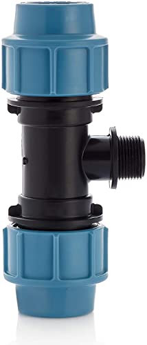 HYDROBIL Raccordi idraulici per tubi dell'acqua, 25 mm x 1/2 BSP maschio x 25 mm adattatore a T Connettore per tubo in plastica MDPE, 16 Bar, Temperatura max. 45 °C, Raccordi in MDPE, Connettore